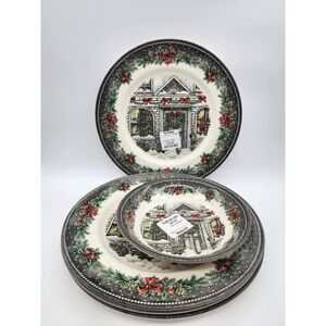 Royal Stafford Christmas Village Dinner Plates 11' Set of 4 & 1 Bowl